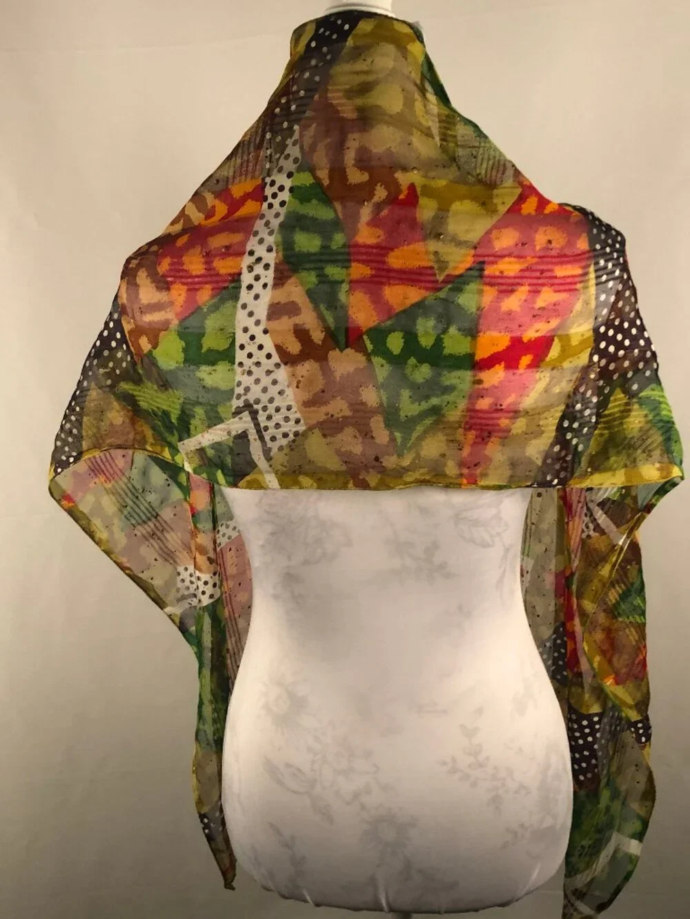 Vintage Wearable Art Sheer Chiffon Scarf